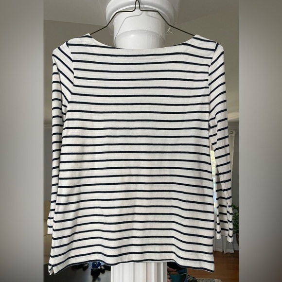 loft women white and dark blue stripes, knit long sleeve 100% Cotton sweater. - Picture 2 of 4